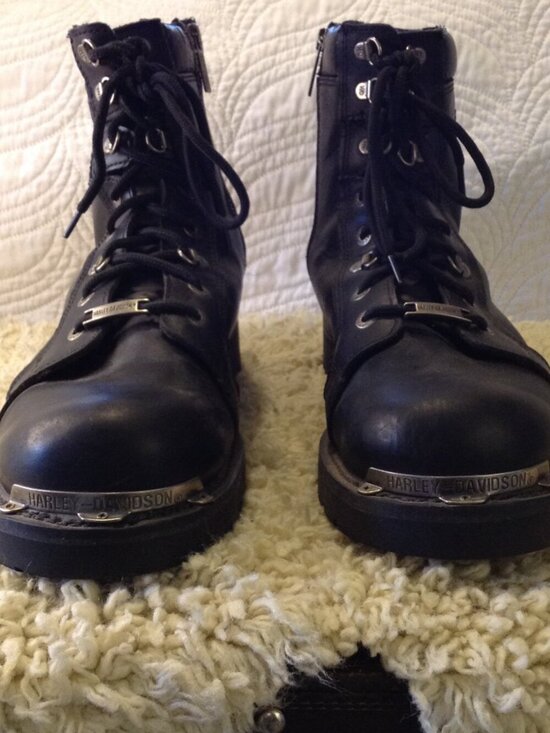 VTG 2000 Harley 13M Leather Riding Boots with Skull Badge, Goodyear welts, Moto main image 10